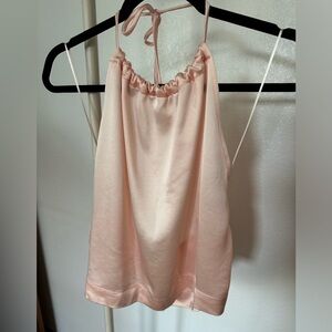 LESET Barb Hammered-Satin Halterneck Top